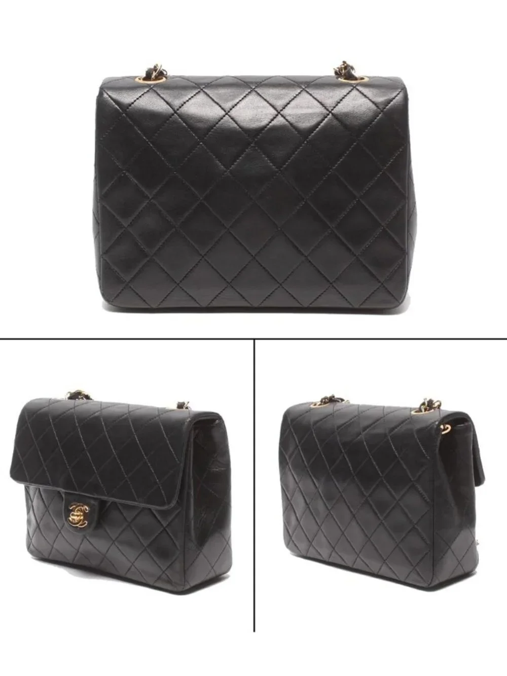 Chanel Chain Shoulder Bag Gold Lambskin Quilted Single Flap